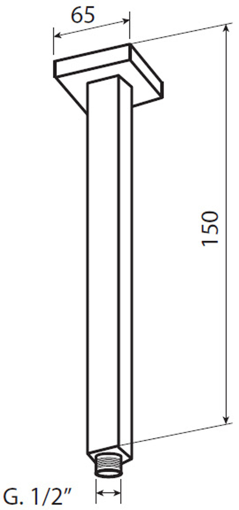 Duemmeggi Braccio Quadro Soffitto Doccia 150 MM Materiale Ottone Finitura Cromata Made in Italy Garanzia 5 Anni