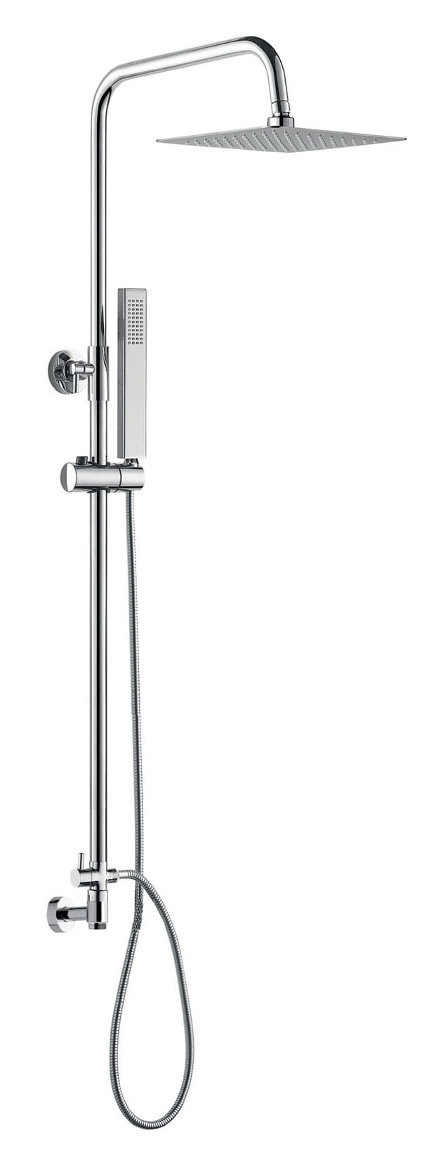 Duemmeggi Eco Colonna Doccia Con Supporto Riduttore, in Ottone Cromato, Regolabile In Altezza, Con Soffione Inox 316 Slim Quadro 250x250 mm, Con Doccetta Quadra e Deviatore