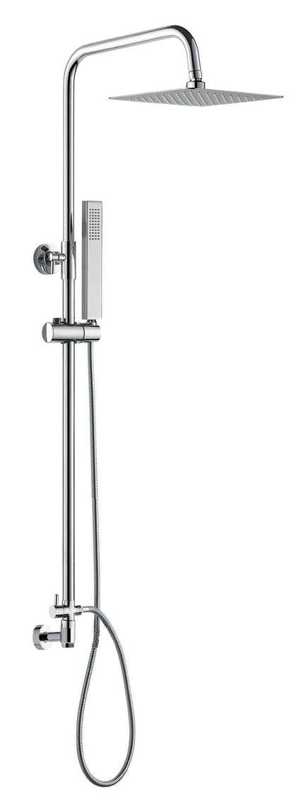 Duemmeggi Eco Colonna Doccia Con Supporto Riduttore, in Ottone Cromato, Regolabile In Altezza, Con Soffione Inox 316 Slim Quadro 250x250 mm, Con Doccetta Quadra e Deviatore