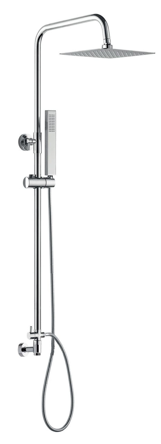 Duemmeggi Eco Colonna Doccia Con Supporto Riduttore, in Ottone Cromato, Regolabile In Altezza, Con Soffione Inox 316 Slim Quadro 250x250 mm, Con Doccetta Quadra e Deviatore