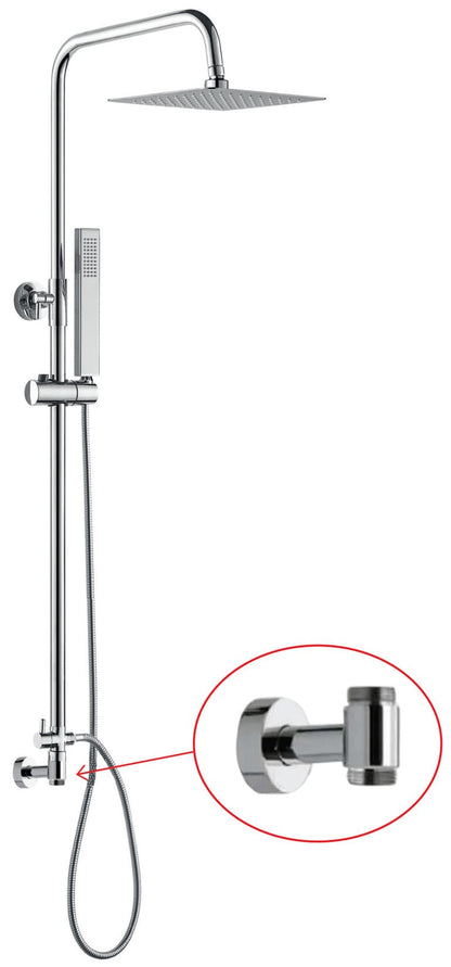 Duemmeggi Eco Colonna Doccia Con Supporto Riduttore, in Ottone Cromato, Regolabile In Altezza, Con Soffione Inox 316 Slim Quadro 250x250 mm, Con Doccetta Quadra e Deviatore
