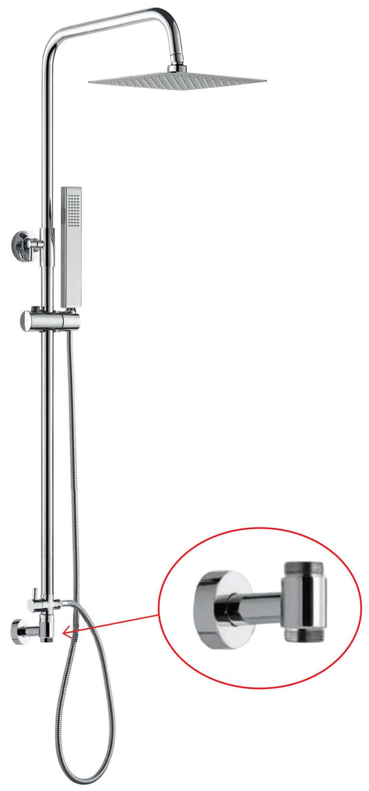 Duemmeggi Eco Colonna Doccia Con Supporto Riduttore, in Ottone Cromato, Regolabile In Altezza, Con Soffione Inox 316 Slim Quadro 250x250 mm, Con Doccetta Quadra e Deviatore