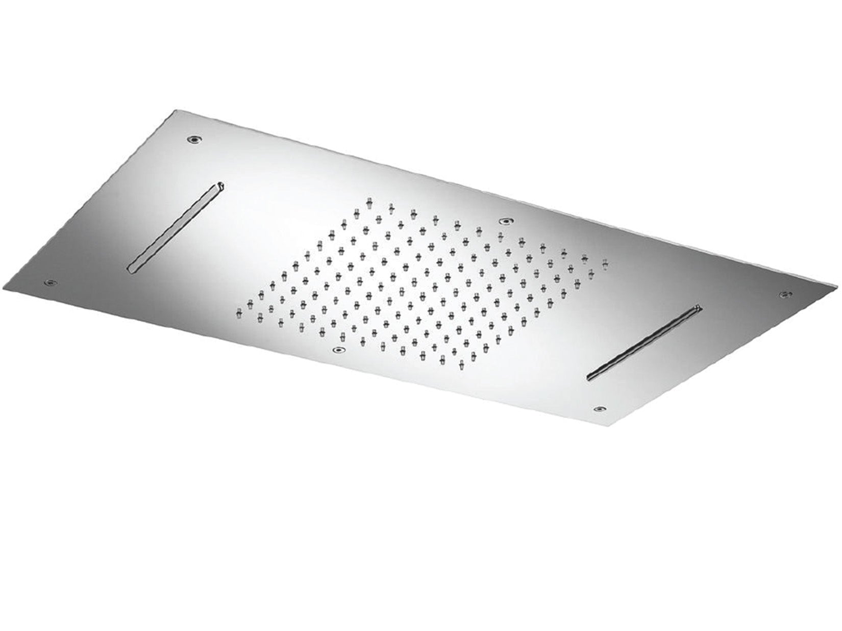 Soffione Duemmeggi Temptation Rectangular Acciaio Inox Lucido 380x700 mm Incassato Soffitto Getto Doppio Pioggia E Doppia Cascata Luci LED RGB Cromoterapia Radiocomando E Alimentatore