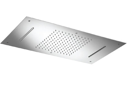 Soffione Duemmeggi Temptation Rectangular Acciaio Inox Lucido 380x700 mm Incassato Soffitto Getto Doppio Pioggia E Doppia Cascata Luci LED RGB Cromoterapia Radiocomando E Alimentatore