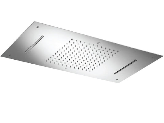 Soffione Duemmeggi Temptation Rectangular Acciaio Inox Lucido 380x700 mm Incassato Soffitto Getto Doppio Pioggia E Doppia Cascata Luci LED RGB Cromoterapia Radiocomando E Alimentatore