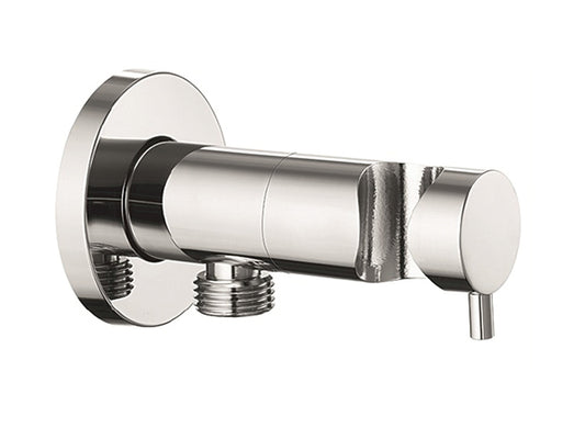 Fontana Duemmeggi Rubinetto Shut Off D'Arresto Con Presa H20 Tonda Diametro 30 mm Con Astina - 1 Via - Con Rosone - Con Supporto Doccia Finitura Cromata