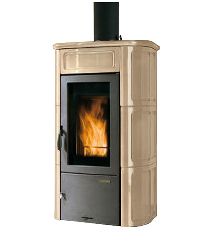 Stufa Legna Aria Calda Naturale Palazzetti Elisa Potenza 11 kW Rivestimento Ceramica Colore Beige