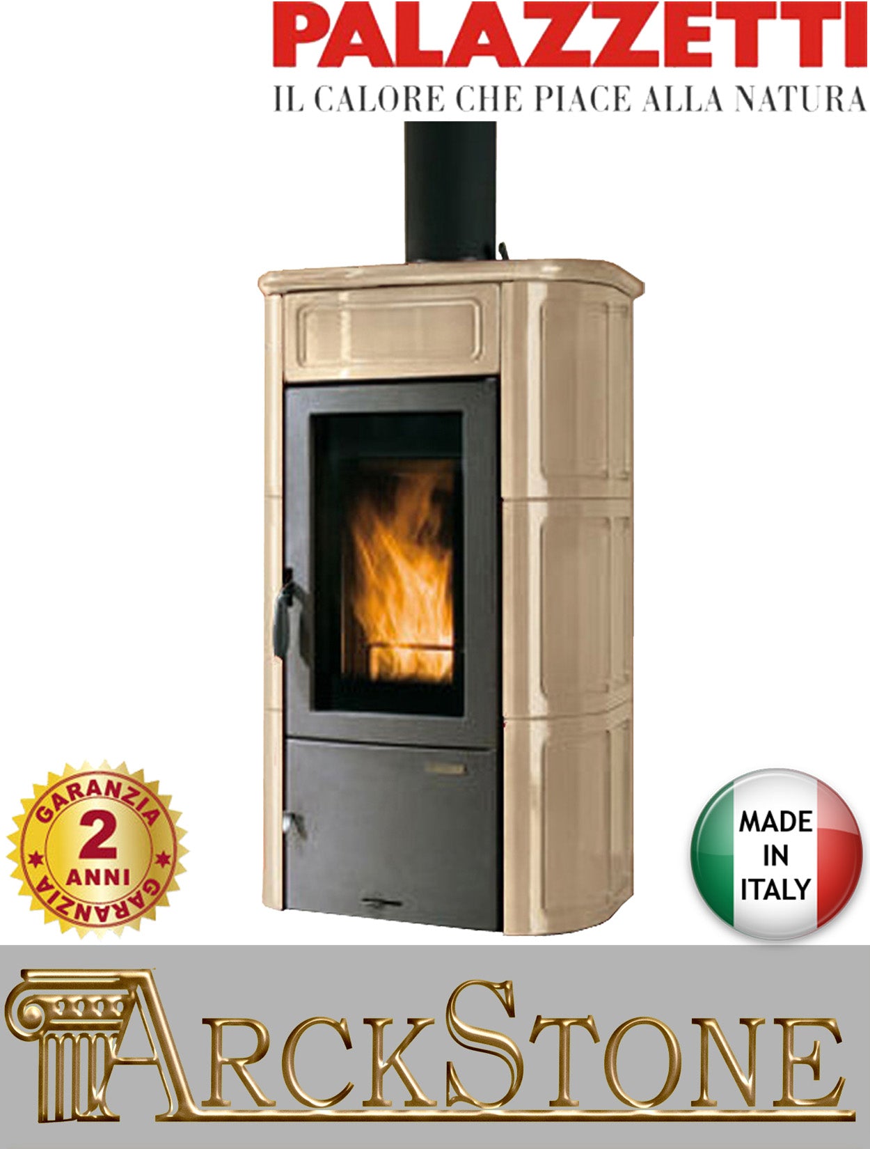 Stufa Legna Aria Calda Naturale Palazzetti Elisa Potenza 11 kW Rivestimento Ceramica Colore Beige