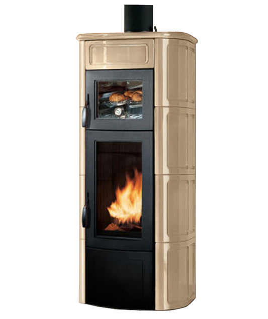 Stufa Legna Aria Calda Naturale Palazzetti Elisa con Forno Potenza 11 kW Rivestimento Ceramica Colore Beige