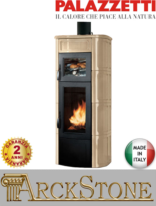 Stufa Legna Aria Calda Naturale Palazzetti Elisa con Forno Potenza 11 kW Rivestimento Ceramica Colore Beige