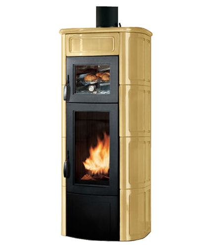 Stufa Legna Aria Calda Naturale Palazzetti Elisa con Forno Potenza 11 kW Rivestimento Ceramica Colore Giallo Sahara