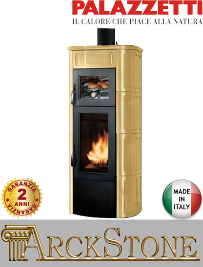 Stufa Legna Aria Calda Naturale Palazzetti Elisa con Forno Potenza 11 kW Rivestimento Ceramica Colore Giallo Sahara