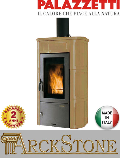 Stufa Legna Aria Calda Naturale Palazzetti Elisa Potenza 11 kW Rivestimento Ceramica Colore Giallo Sahara