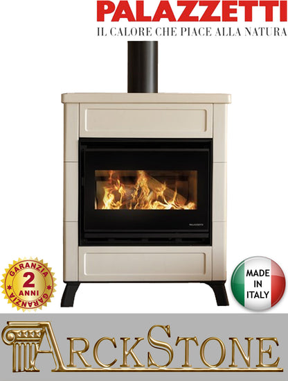 Stufa Legna Aria Calda Naturale Canalizzabile Palazzetti Elsa New Potenza 9 kW Rivestimento Ceramica Colore Beige