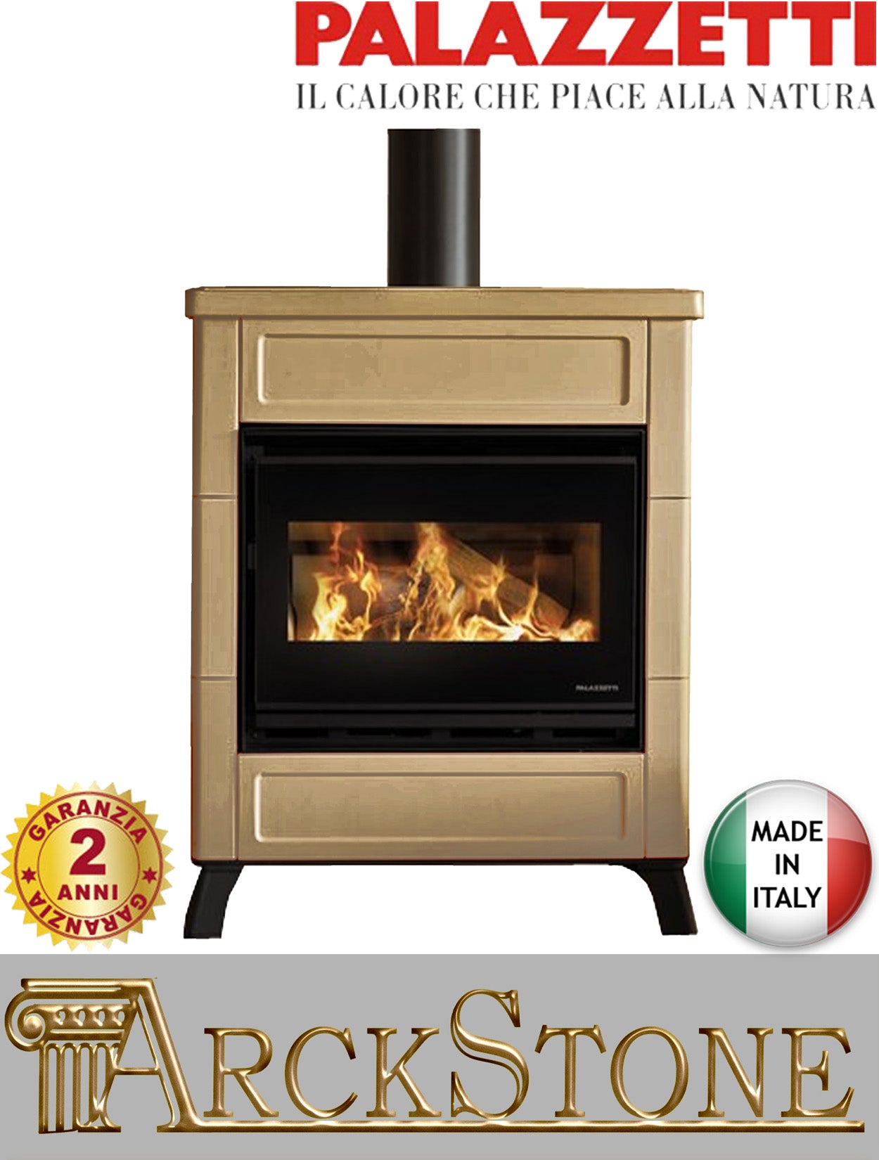 Stufa Legna Aria Calda Naturale Canalizzabile Palazzetti Elsa New Potenza 9 kW Rivestimento Ceramica Colore Caffellatte