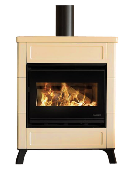 Stufa Legna Aria Calda Naturale Canalizzabile Palazzetti Elsa New Potenza 9 Kw Rivestimento Ceramica Colore Crema