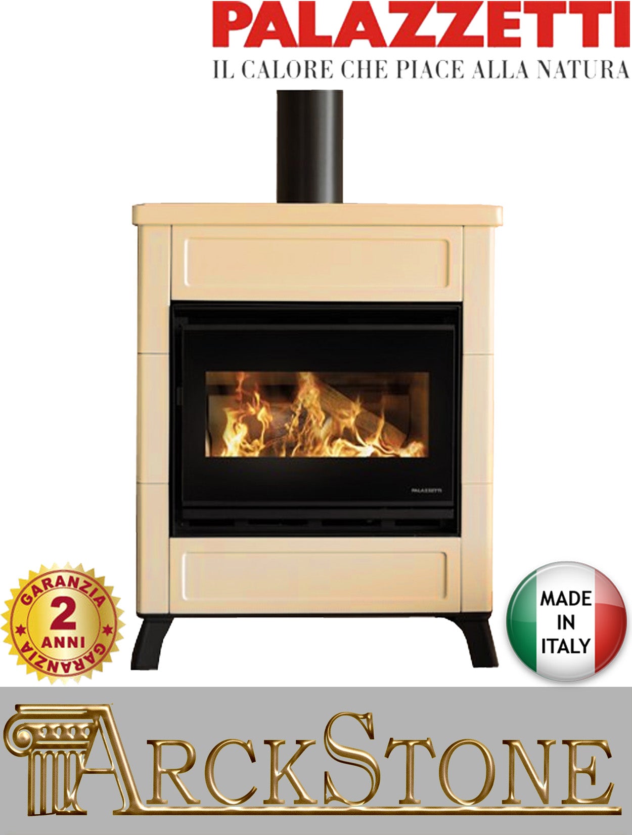 Stufa Legna Aria Calda Naturale Canalizzabile Palazzetti Elsa New Potenza 9 Kw Rivestimento Ceramica Colore Crema