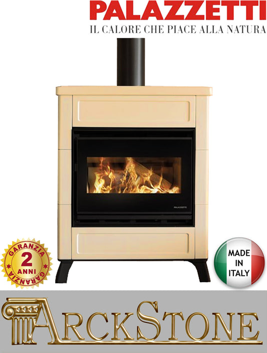 Stufa Legna Aria Calda Naturale Canalizzabile Palazzetti Elsa New Potenza 9 Kw Rivestimento Ceramica Colore Crema
