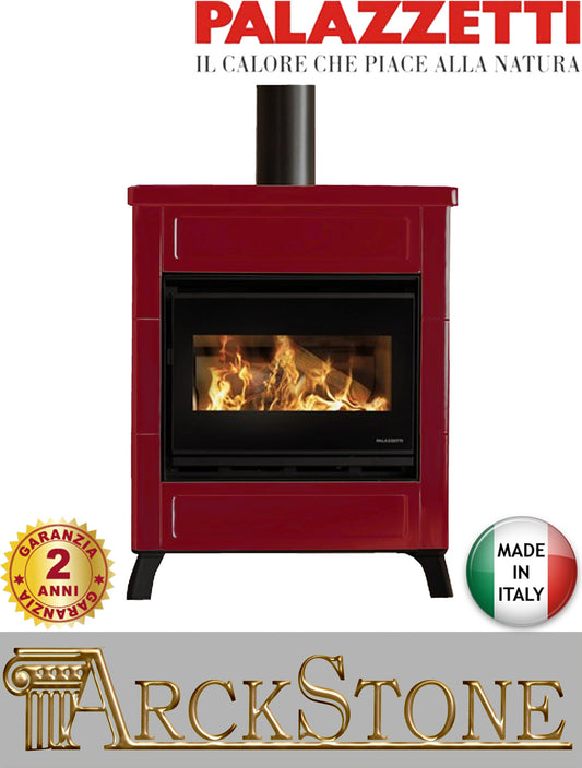Stufa Legna Aria Calda Naturale Canalizzabile Palazzetti Elsa New Potenza 9 kW Rivestimento Ceramica Colore Rosso