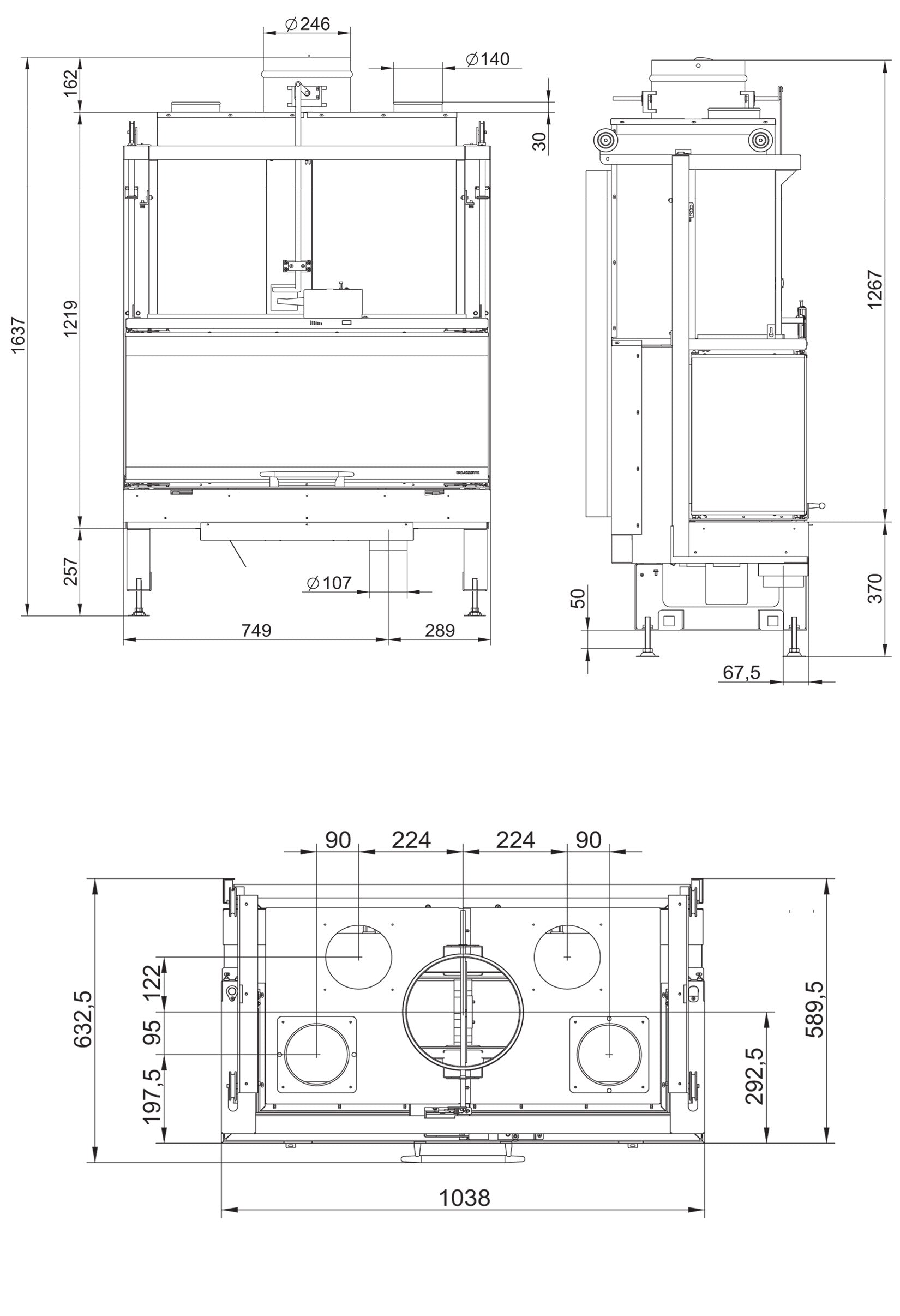 Camino a Legna Chiuso Aria Naturale Canalizzata Palazzetti Ecomonoblocco EM16:9 3D Potenza 26,41 kW Portina Vetro Ceramico Misura 104x63x158 cm