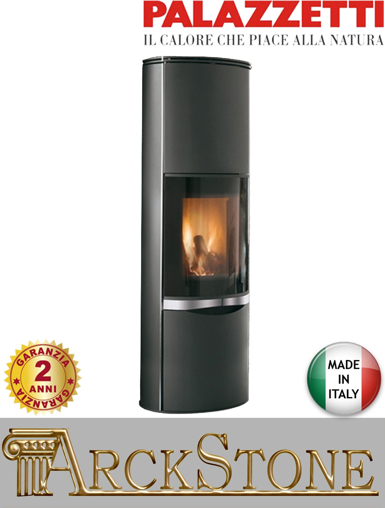 Stufa Legna Aria Calda Naturale Palazzetti Erica con Accumulo Potenza 9,8 kW Rivestimento Acciaio Colore Nero