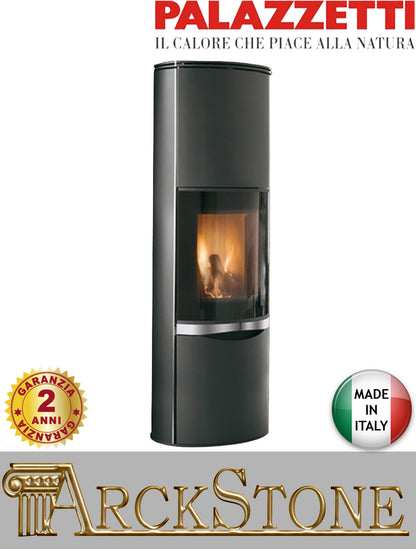 Stufa Legna Aria Calda Naturale Palazzetti Erica con Accumulo Potenza 9,8 kW Rivestimento Acciaio Colore Nero
