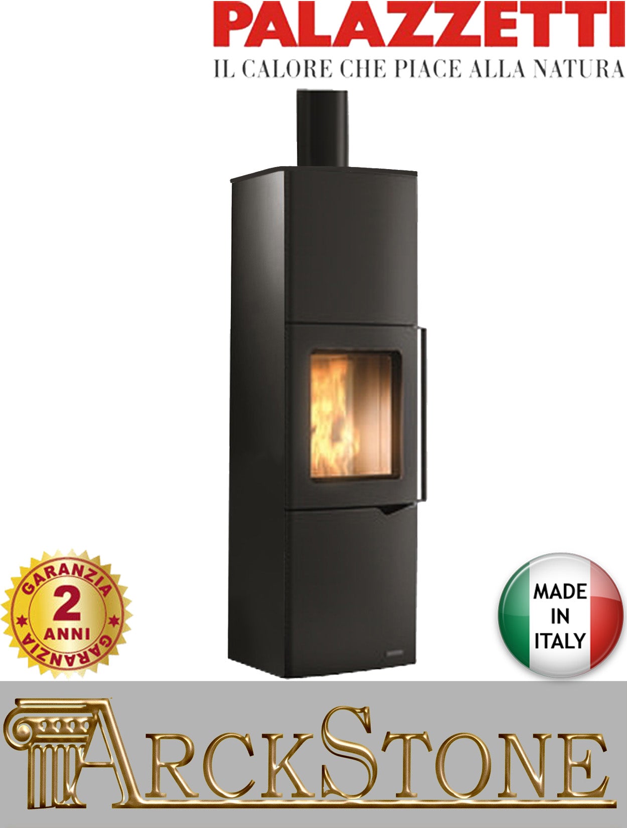 Stufa Legna Aria Calda Naturale Palazzetti Eva S con Accumulo Potenza 9 kW Rivestimento Acciaio Colore Antracite