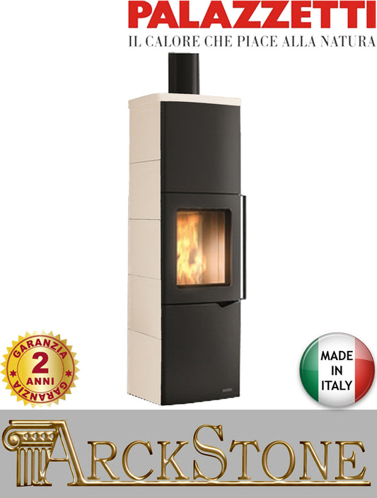 Stufa Legna Aria Calda Naturale Palazzetti Eva S con Accumulo Potenza 9 kW Rivestimento Ceramica Colore Bianco Lucido
