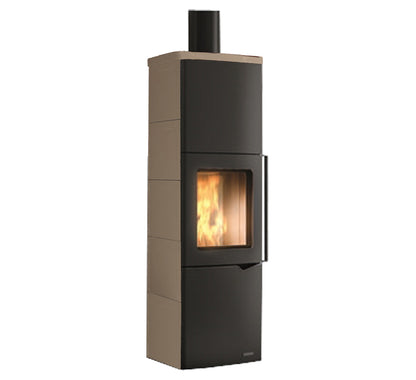 Stufa Legna Aria Calda Naturale Palazzetti Eva S con Accumulo Potenza 9 kW Rivestimento Ceramica Colore Caffellatte