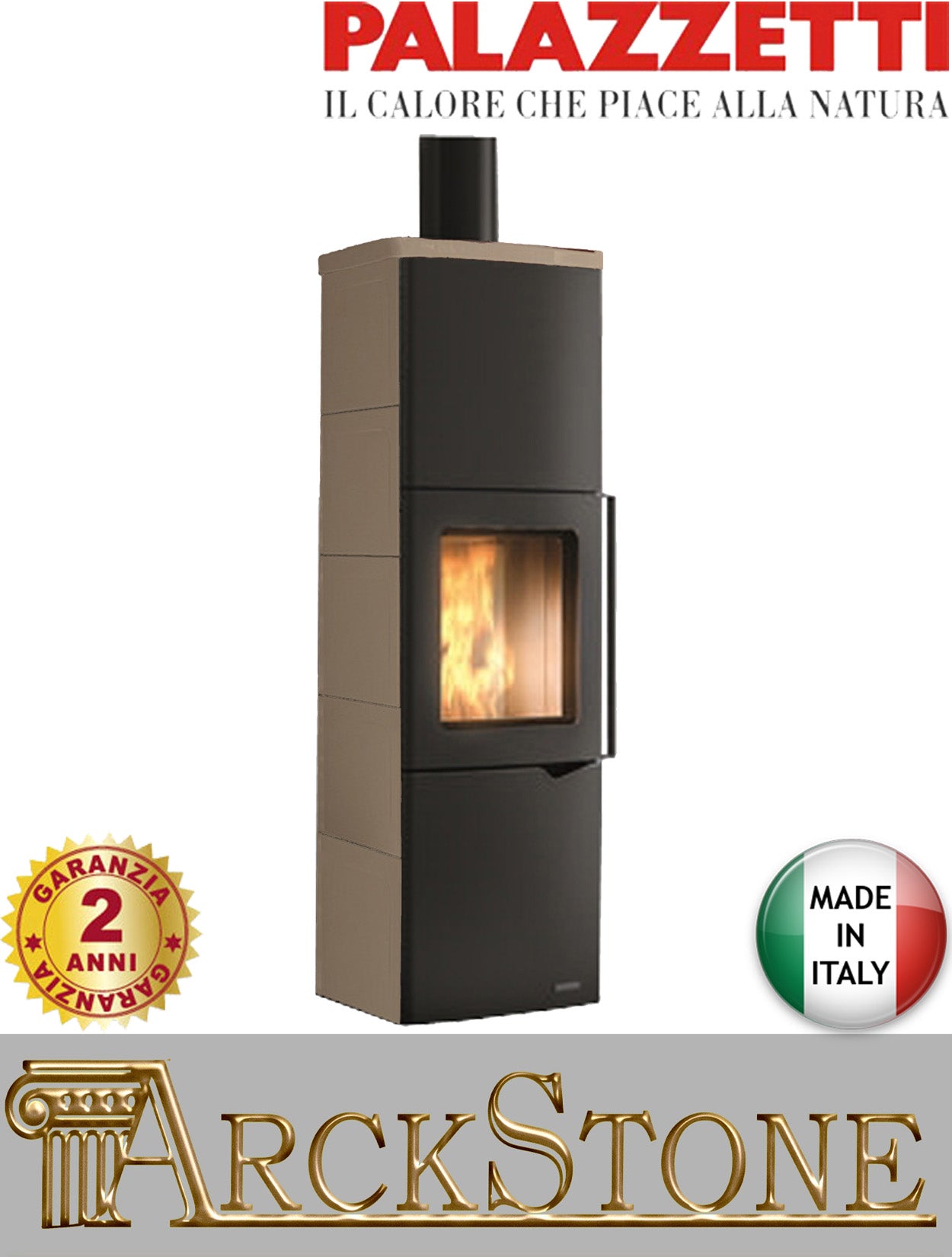 Stufa Legna Aria Calda Naturale Palazzetti Eva S con Accumulo Potenza 9 kW Rivestimento Ceramica Colore Caffellatte