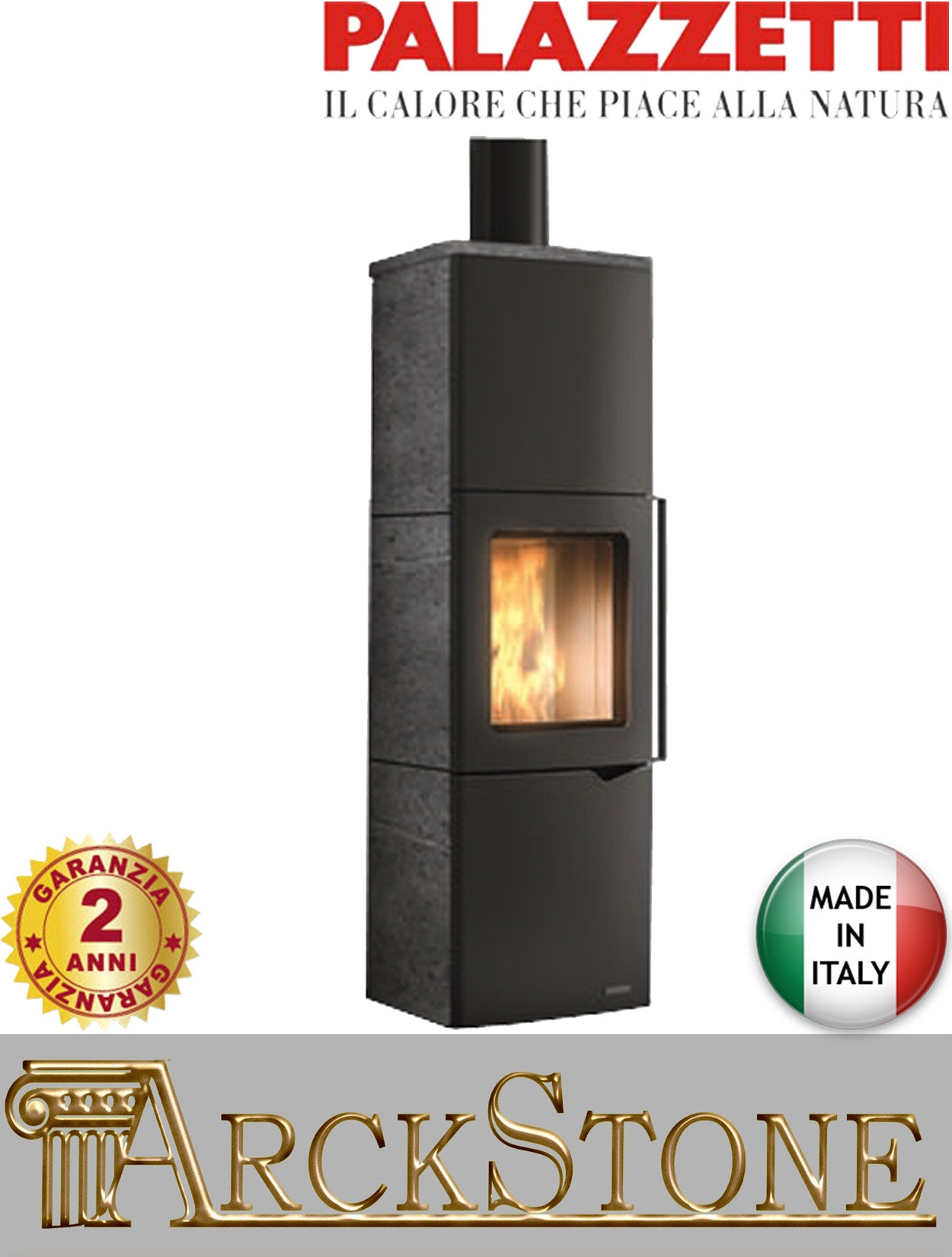Stufa Legna Aria Calda Naturale Palazzetti Eva S con Accumulo Potenza 9 kW Rivestimento Pietra Colore Ollare