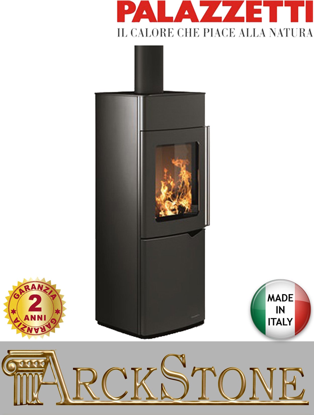 Stufa Legna Aria Calda Naturale Palazzetti Eva S Potenza 9 kW Rivestimento Acciaio Colore Antracite
