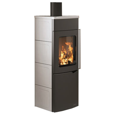 Stufa Legna Aria Calda Naturale Palazzetti Eva S Potenza 9 kW Rivestimento Ceramica Colore Bianco Lucido