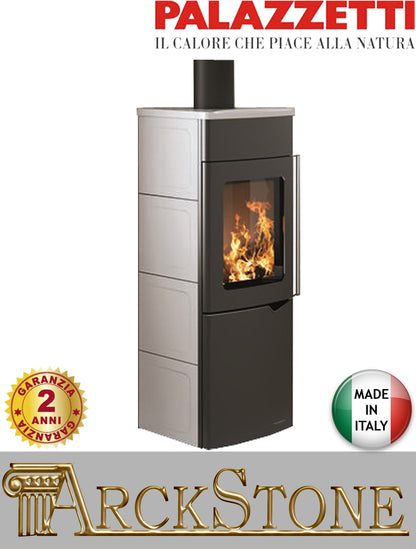 Stufa Legna Aria Calda Naturale Palazzetti Eva S Potenza 9 kW Rivestimento Ceramica Colore Bianco Lucido