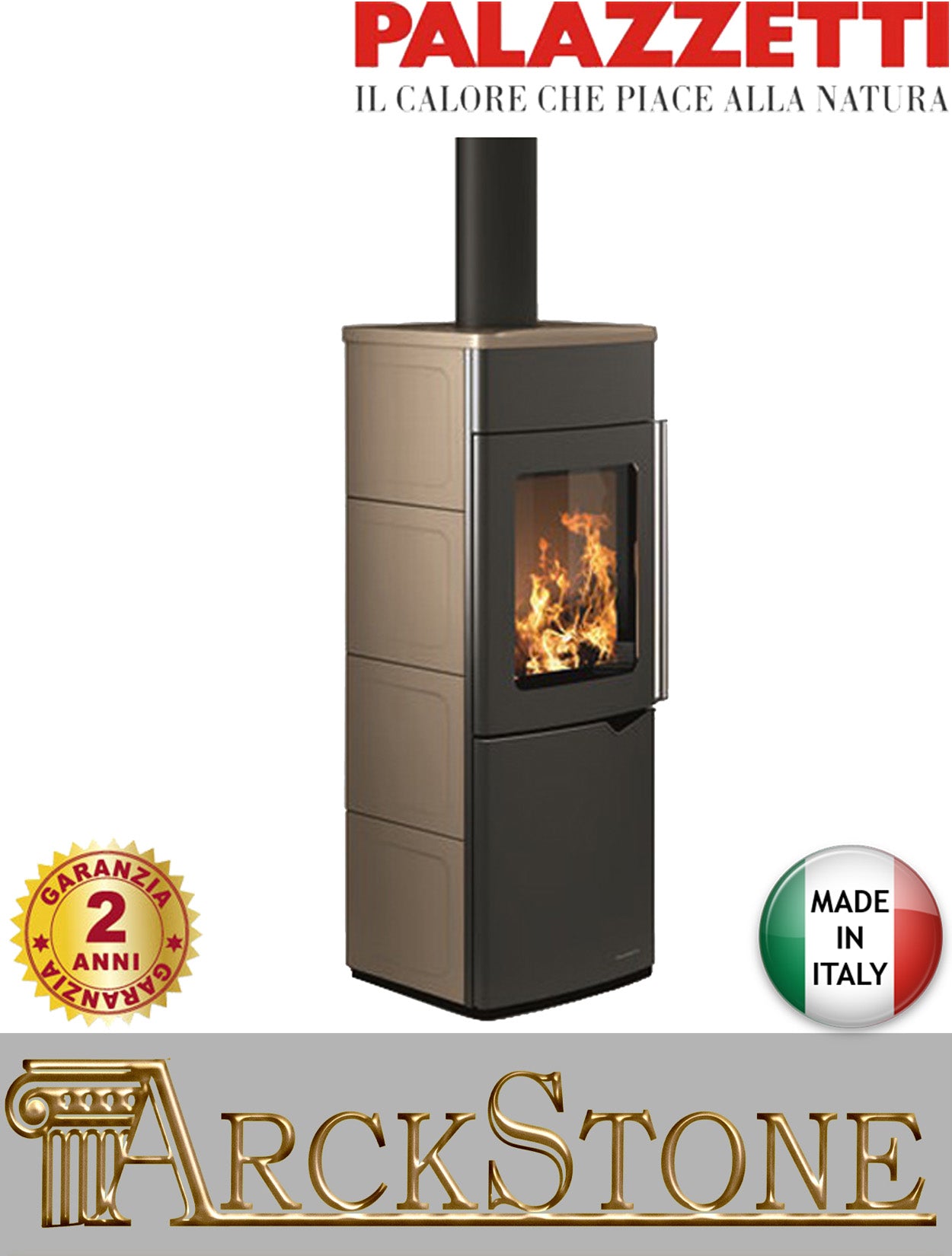 Stufa Legna Aria Calda Naturale Palazzetti Eva S Potenza 9 kW Rivestimento Ceramica Colore Caffellatte
