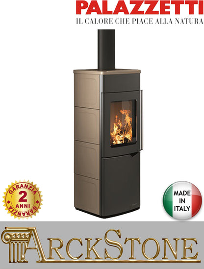 Stufa Legna Aria Calda Naturale Palazzetti Eva S Potenza 9 kW Rivestimento Ceramica Colore Caffellatte
