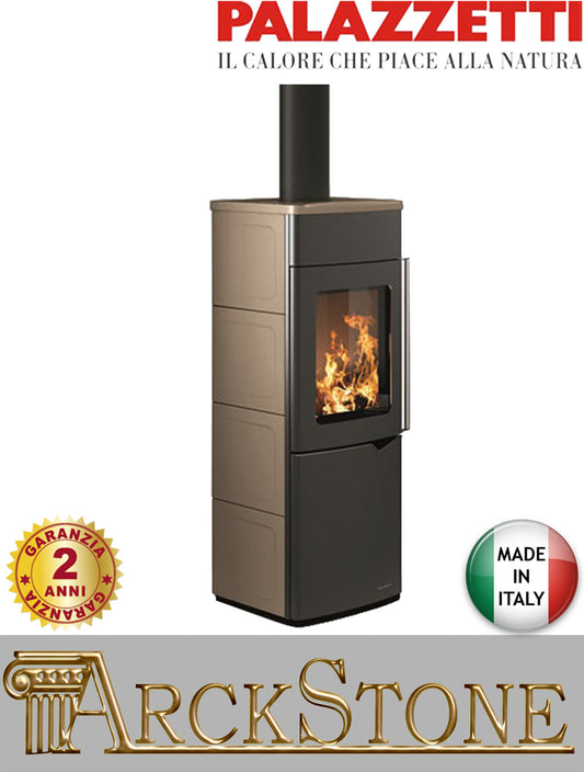 Stufa Legna Aria Calda Naturale Palazzetti Eva S Potenza 9 kW Rivestimento Ceramica Colore Caffellatte