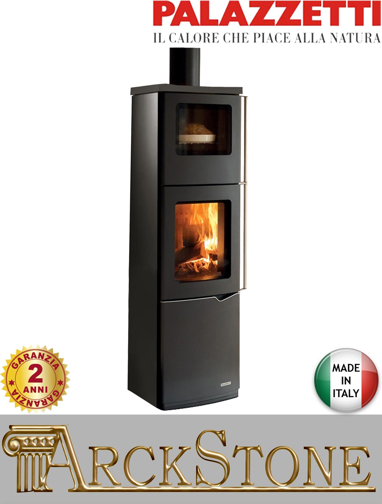 Stufa Legna Aria Calda Naturale Palazzetti Eva S Forno Potenza 9 kW Rivestimento Acciaio Colore Antracite