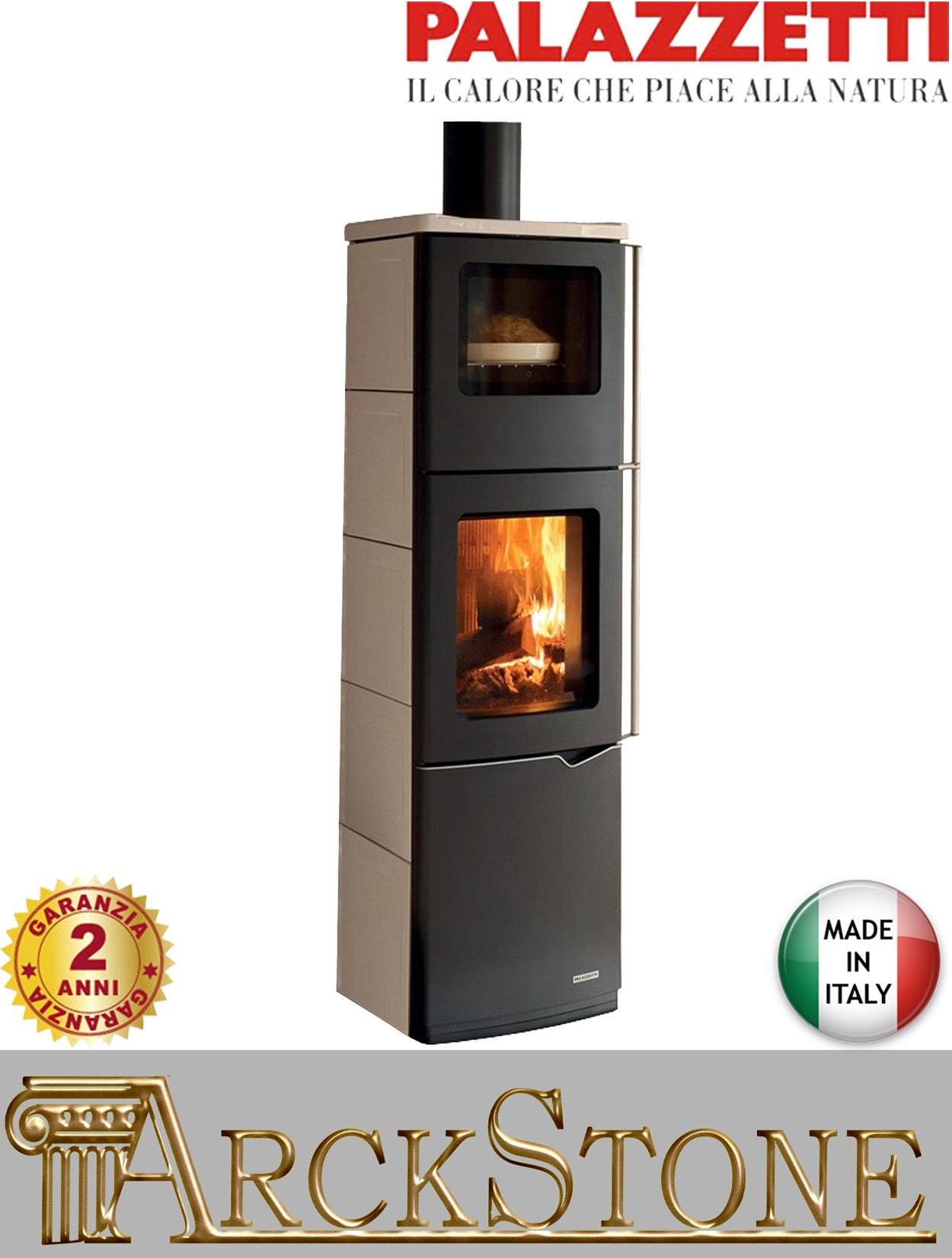 Stufa Legna Aria Calda Naturale Palazzetti Eva S Forno Potenza 9 kW Rivestimento Ceramica Colore Bianco