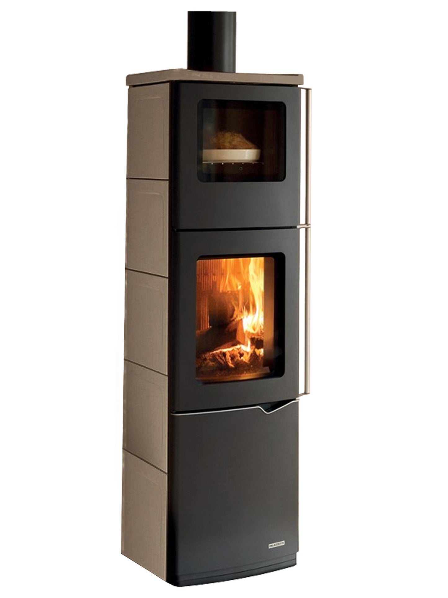 Stufa Legna Aria Calda Naturale Palazzetti Eva S Forno Potenza 9 kW Rivestimento Ceramica Colore Caffellatte