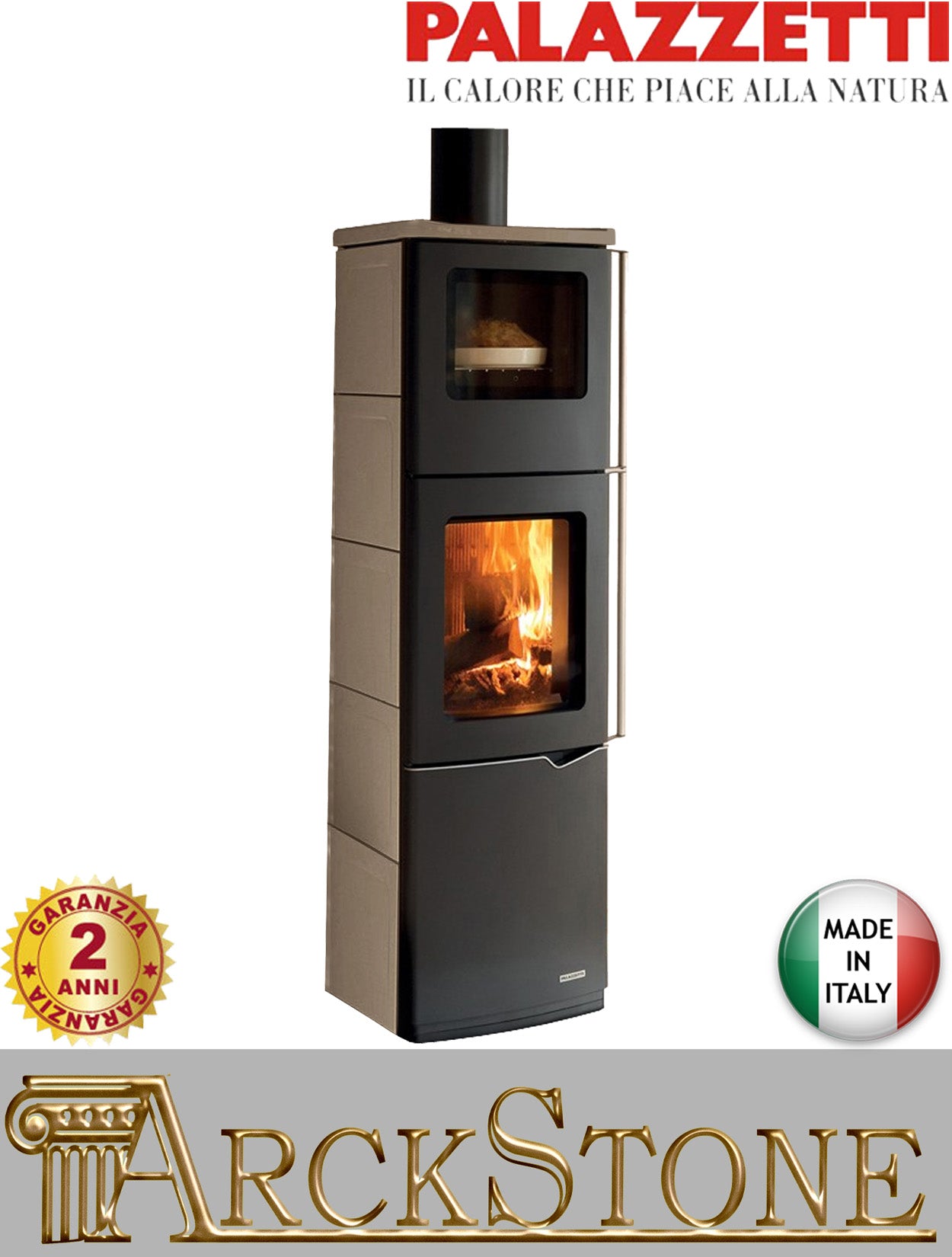 Stufa Legna Aria Calda Naturale Palazzetti Eva S Forno Potenza 9 kW Rivestimento Ceramica Colore Caffellatte