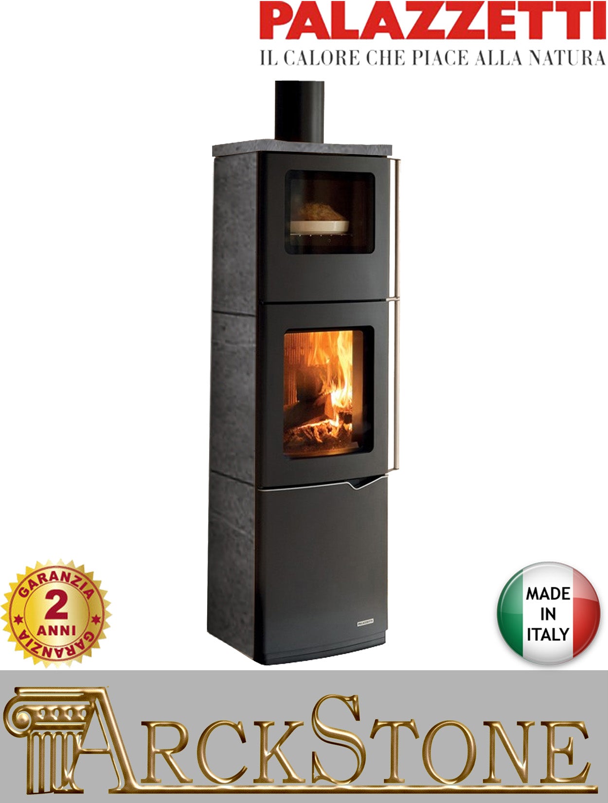 Stufa Legna Aria Calda Naturale Palazzetti Eva S Forno Potenza 9 kW Rivestimento Pietra Colore Ollare