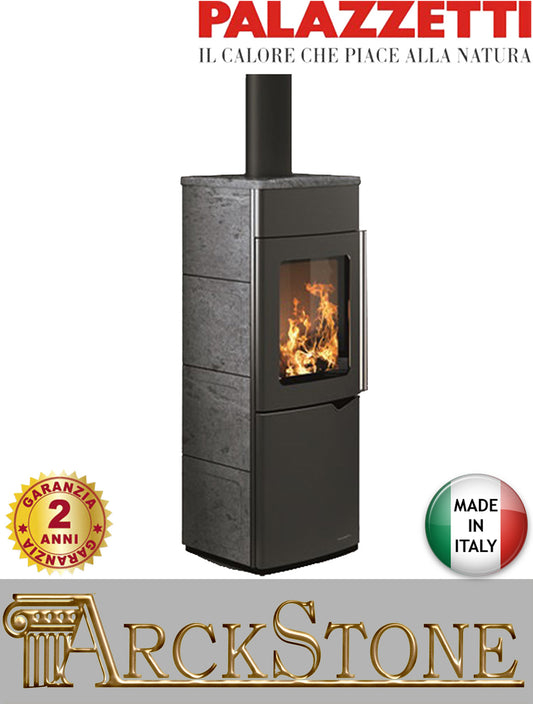 Stufa Legna Aria Calda Naturale Palazzetti Eva S Potenza 9 kW Rivestimento Pietra Colore Ollare
