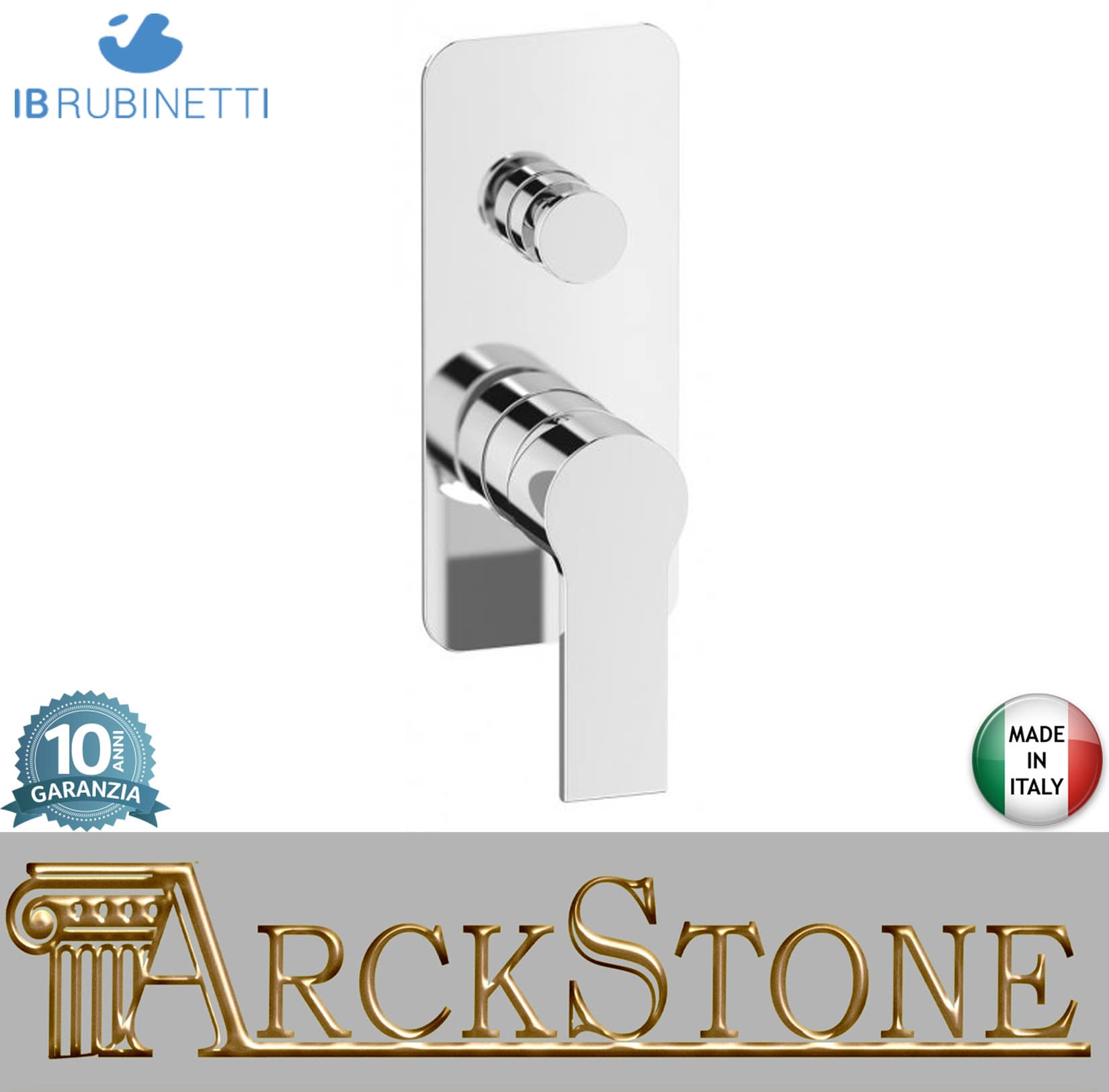 IB Rubinetti WHYNOT? Miscelatore Doccia Meccanico Parte Esterna e Parte Interna Installazione Incasso A Parete 2 Fori Con Deviatore A 2 Vie Monocomando Con Piastra Stile Moderno Materiale Ottone Finitura Cromata