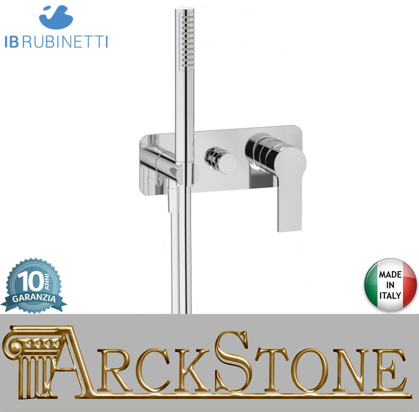 IB Rubinetti WHYNOT? Miscelatore Doccia Meccanico Parte Interna e Esterna Installazione Incasso A Parete 3 Fori A 2 Vie Monocomando Con Piastra E Doccetta Stile Moderno Materiale Ottone Finitura Cromata