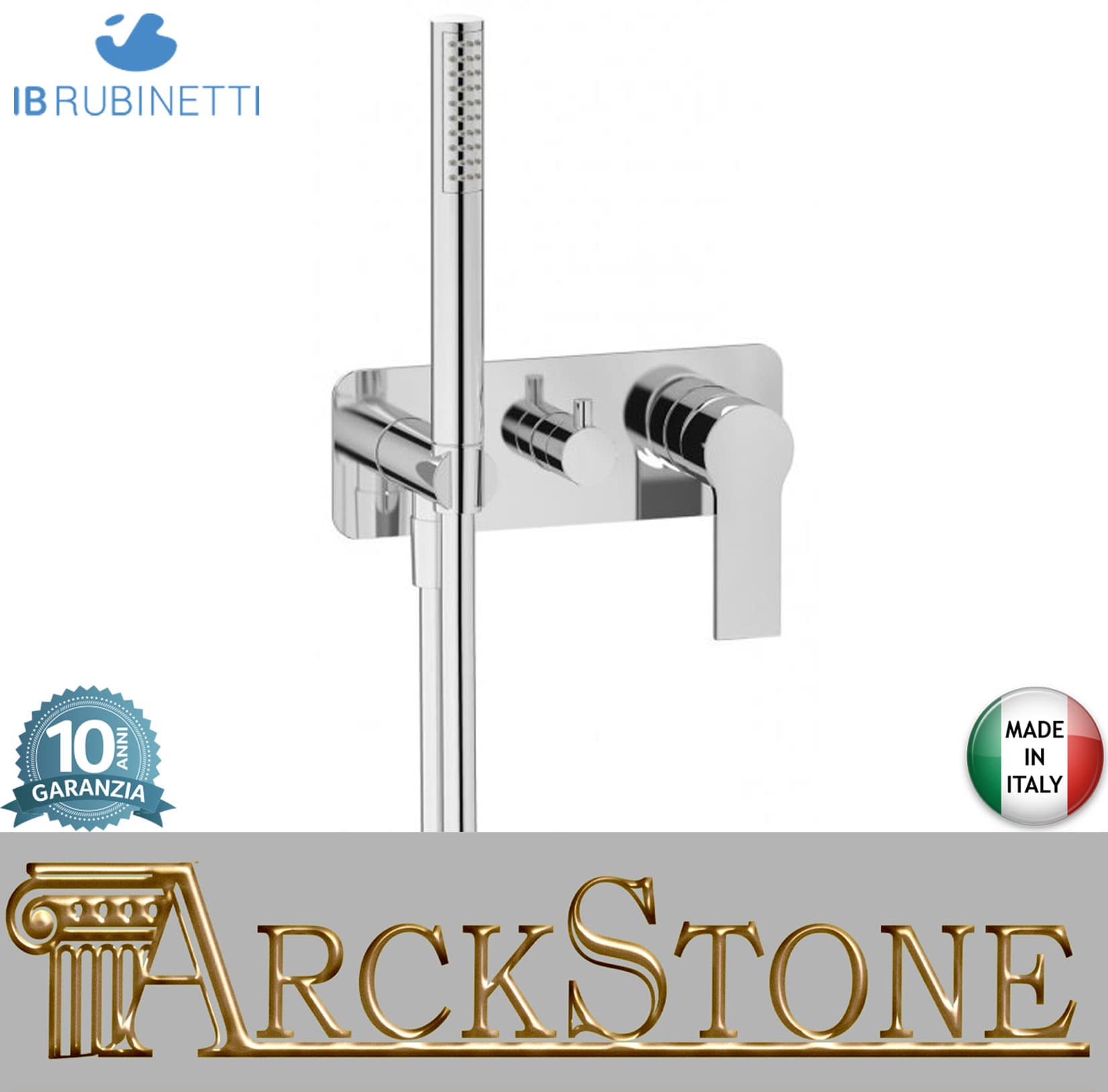 IB Rubinetti WHYNOT? Miscelatore Doccia Meccanico Parte Esterna e Interna Installazione Incasso A Parete 3 Fori A 3 Vie Monocomando Con Piastra E Doccetta Stile Moderno Materiale Ottone Finitura Cromata