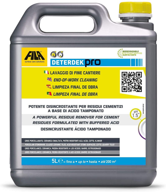 Tanica Fila Deterdek Pro da 5 Litri LT Detergente Disincrostante Acido per Pulizia Dopo la Posa di Gres Porcellanato Ceramica Cotto Klinker Pietra