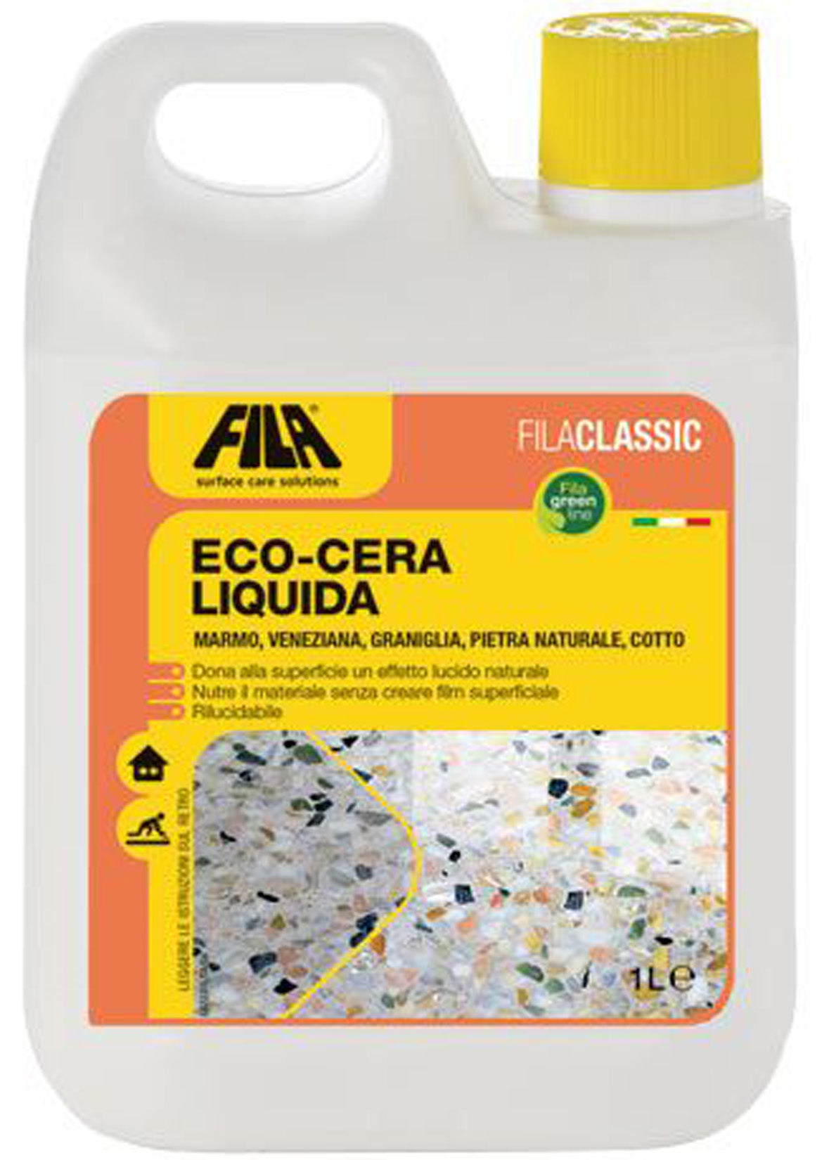 Fila Filaclassic Eco Cera Liquida 1Lt Rinnova Superfici Finitura Lucida Protegge Ideale Pavimenti Marmo Travertino Agglomerati Graniglia Palladiana Terrazzo Veneziana Pietra Naturale Cotto