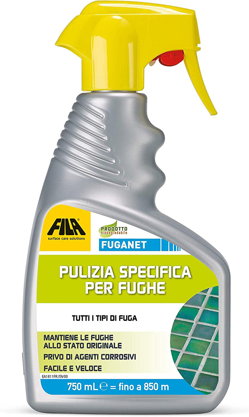 Fila Fuganet Detergente Pulitore Spray Fughe 750 ML Pulisce Fondo Fuga Fughe Cementizie Pavimenti Rivestimenti Ceramici Monocottura Bicottura Gres Porcellanato Sola Esclusione Tipi Assorbenti Trattati Cera