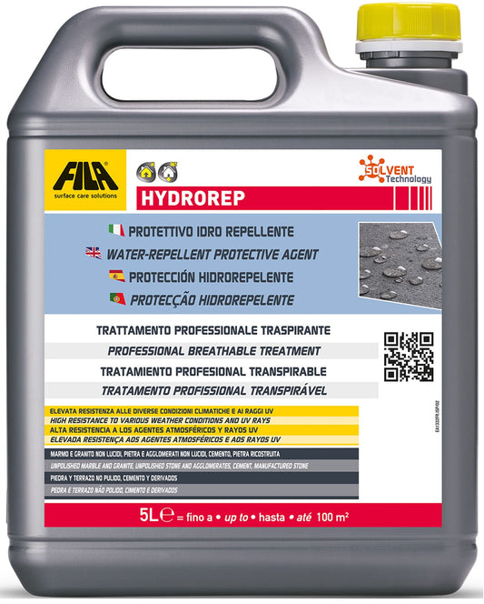 Fila Hydrorep Protettivo Idrorepellente Base Solvente 5 Litri Protegge Acqua Umidità Pavimenti Esterni Rende Idrorepellenti Pareti Rivestimenti Protegge Fughe Ideale Muri Cemento Pietra Agglomerati Non Lucidi Pietra Ricostruita